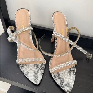 Fashion Nova Glittering Silver Snake Heels